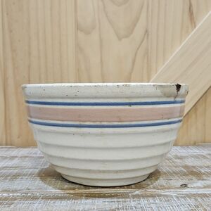 Antique | Mccoy USA Pottery Blue & Pink Striped Mixing Bowl